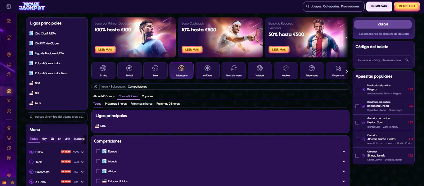 Novajackpot Casino interface